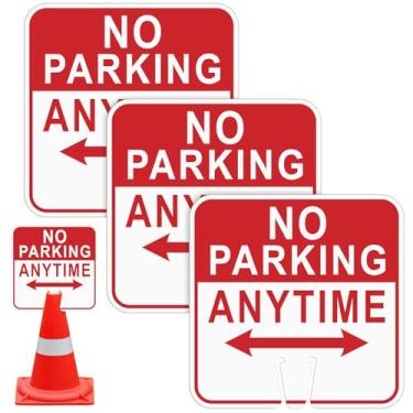Imagem de Geetery 3 placas de sinalização "No Parking Anytime" com setas dupla face PVC Cone Top Road Signs 30 cm de altura x 30 cm de largura x 3 cm de espessura para ambientes externos e internos
