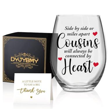 Imagem de DYJYBMY Side By Side Or Miles Apart Cousins Will Always Be Connected Taça de vinho sem haste com caixa de presentes, copo sem haste para amantes de vinho, presentes de despedida de inauguração de casa