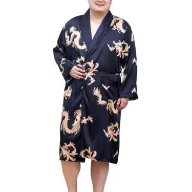 Imagem de Roupão Kimono Leve Masculino Plus Size Estampado Estilo Japonês Roupões De Banho Casual Frente Aberta Longo Cardigan, Black, 3XL