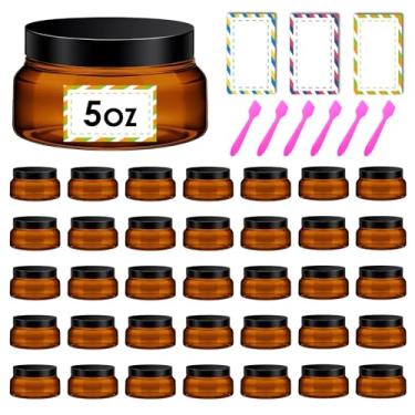 Imagem de Embalagem com 36 recipientes cosméticos de plástico âmbar de 142 g com tampas, recipientes de viagem transparentes e vazios recarregáveis para manteiga corporal, esfoliantes de açúcar, creme, loções
