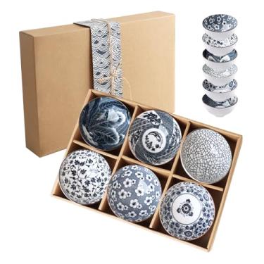 Imagem de YIK TUNG Pacote com 6 tigelas de arroz de cerâmica, tigelas de sopa de sobremesa de porcelana estilo japonês, cereais, sorvete e lanches para jantar na cozinha e presentes exclusivos, seguro para