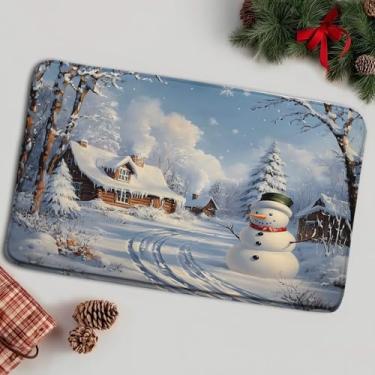 Imagem de YSATNSFT Tapete de banho de boneco de neve de Natal fofo boneco de neve inverno rústico casa de banho casa de banho tapetes de chão tapete decoração de vaso sanitário, 45,7 x 76,2 cm