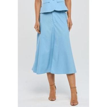 Imagem de Saia Midi PKS Com Fenda Linho Azul-Feminino