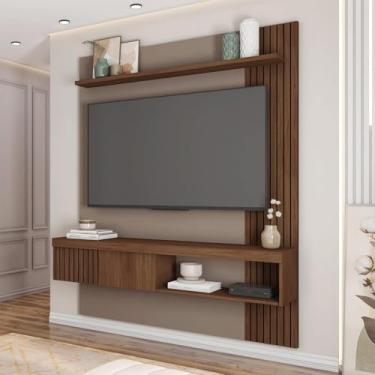 Imagem de Painel Selina Ripado 150cm para TV até 55 com Porta de Correr e Prateleira MDP Fendi/Havana G11 - Gran Belo