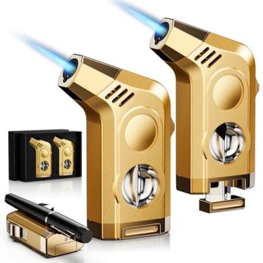 Imagem de Isqueiro tudo-em-um, acessórios multifuncionais, perfurador, suporte, pacote com 2 (sem gás butano) (dourado)