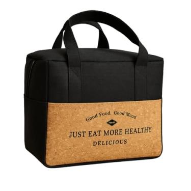 Imagem de Bolsa Térmica Premium para Alimentos, em Tecido Resistente, Interior Isolante, com Detalhe em Cortiça (Preto)
