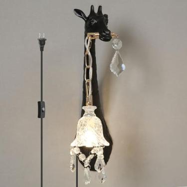 Imagem de LAZHUG Lâmpada de parede girafa, lâmpada de girafa de resina com sombra de cristal, luz de montagem de parede LED criativa, lâmpada de animal luzes de parede para sala de estar, arandelas de parede