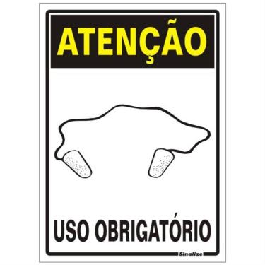 Imagem de Placa de Poliestireno Auto-Adesiva 20x30cm Atenção Uso Obrigatório de Protetor Auricular - 250 BC - SINALIZE