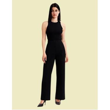 Imagem de Calça Alfaiataria Feminina Pantalona Flare Wide Leg Social Cintura Alt