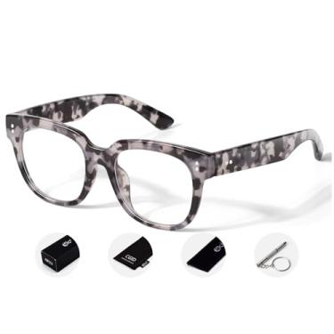 Imagem de CGID Óculos postiços grandes com lentes transparentes femininas e masculinas, 100% de proteção UV400, armação quadrada grossa e moderna, Tartaruga Cheetah, Large