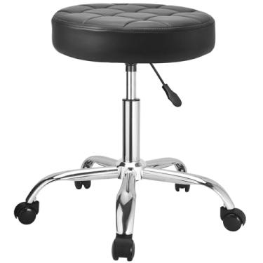 Imagem de JOSTZHXIN Banqueta giratória de couro PU ajustável em altura, cadeira de trabalho de desenho SPA com rodas, cadeira de salão de escritório em casa (estilo 4)