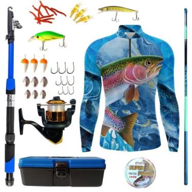 Imagem de Kit Blusa Pesca Masculina Mais Artigos Para Pescaria Vara Telescopica 