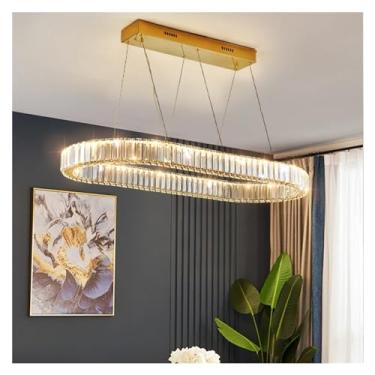 Imagem de Luminária pendente LED de cristal de estilo moderno e luxuoso compatível com sala de jantar, cozinha, sala de estar, quarto, lustre oval dourado, lâmpadas de lustre
