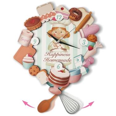 Imagem de Relógio de parede de cozinha, relógio de parede com tema de panificação, decoração de cozinha com pêndulo de batedor de colher, presente para padeiros decoração decorativa de café