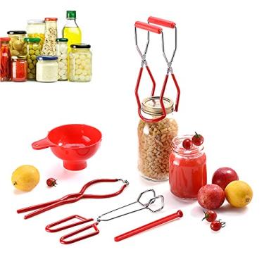 Imagem de 5PCS Canning Supplies Canning Kit, Canning Essentials Set Include Tongs, Wide Mouth Funnel, Jar Lifter, Jar Wrench, Magnetic Lid Lifter, Stainless Steel Anti-Scald Clip Suit (Red)