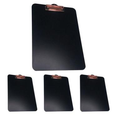 Imagem de Kit 4 Prancheta Office Black Preta MDF Ofício A4 C/ Prendedor Metaliza