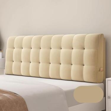 Imagem de Almofada De Cabeceira, Capa Protetora à Prova De Poeira De Veludo Holandês, Capa De Envoltório De Cabeceira Com Bolsos, Almofada De Leitura Para Cama, Warm Yellow, 200 * 60 * 10cm(Straps)