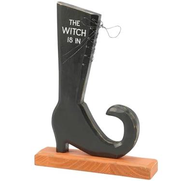 Imagem de Primitives by Kathy The Witch Is In Stand Up – Bota de bruxa dupla face de madeira com detalhes rústicos, 25 cm – decoração de mesa de Halloween
