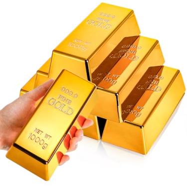 Imagem de Okllen 6 peças de barras de ouro falsas com almofadas antiderrapantes, réplicas de lingote dourado de tijolo oco galvanizado para adereços de filmes, decoração de palco, suprimentos de fantasia de