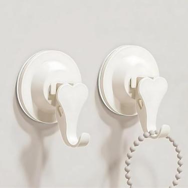 Imagem de Gancho de chuveiro com ventosa para espelho de azulejo de vidro e superfícies de metal, coração branco, 2 peças