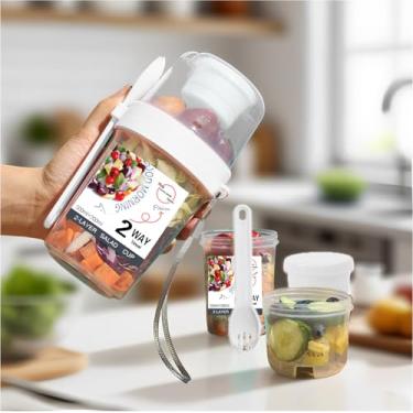 Imagem de Copos de iogurte de cereais On The Go com tampas e colher pote de plástico reutilizável tigela de preparação de café da manhã para levar consigo (branco)