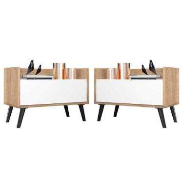 Imagem de Kit C/ 2 Mesas De Cabeceira 80 Cm Rustic/branco/preto - MULTIMOVEIS