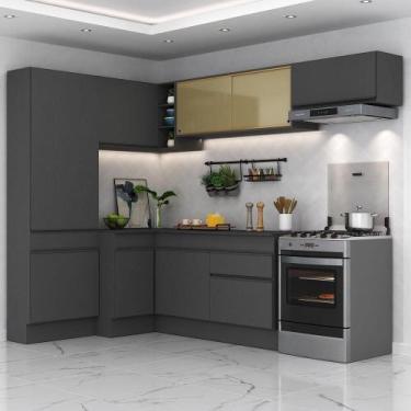 Imagem de Armário De Cozinha Completa De Canto Com Rodapé Preto - MULTIMOVEIS