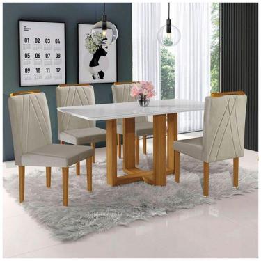Imagem de Conjunto Sala Jantar Mesa 4Cad Mel Off White c/Marrom Acinz