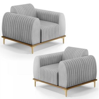 Imagem de Kit 2 Poltronas Decorativas Base Gold Molino D06 Linho D-315 Cinza - Mpozenato