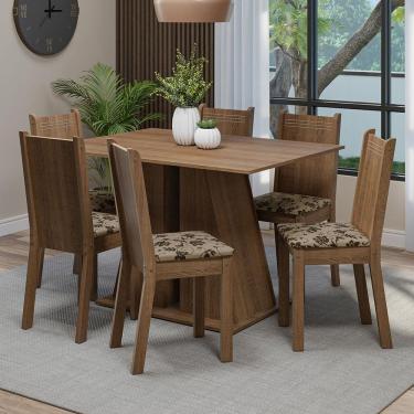 Imagem de Conjunto Sala De Jantar Mesa Tampo De Madeira 6 Cadeiras Rustic/bege Marrom Sharon Madesa