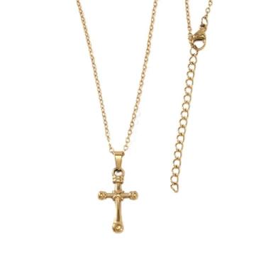 Imagem de EQUBIO Colar com cruz de fé para mulheres, joia com pingente de cruz de Virgem Maria e Crucifixo, símbolo de proteção, amuleto e bênção, presente elegante para oração, igreja e uso diário, Medium, Aço