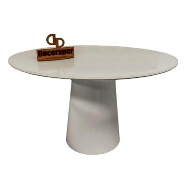 Imagem de Mesa Jantar Cone Laqueado Tampo Redondo Laca Com Vidro 120cm Offwhite