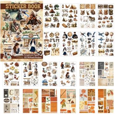 Imagem de Cratey Pacote de adesivos vintage de 20 folhas, pré-cortados 12 PET e 8 Washi Tema de aventura ao ar livre para Diário de lixo, scrapbooking, suprimentos de diário de bala, adesivos vintage para