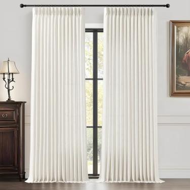 Imagem de Cortinas longas de 260 cm de comprimento, cortinas plissadas para sala de estar, filtragem de luz do chão ao teto, cortinas plissadas, texturizadas, naturais, grossas, semitransparentes, com ganchos