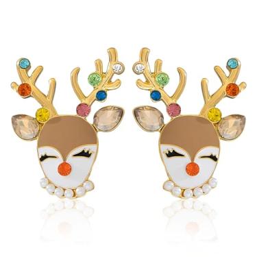 Imagem de Brincos de rena de Natal para mulheres, brincos de alce com strass colorido, lâmpada moderna, brincos com pingente de rena, joias de festa de Natal, presentes de meias para ela, Zinco, Sem pedra
