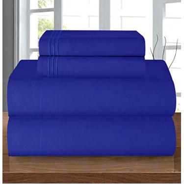 Imagem de Elegante Conforto Luxuoso Macio 1500 Fios Qualidade Egípcia Lençol de 3 Peças Resistente a Enrugamento e Desbotamento Conjunto de Roupas de cama, Bolso Profundo, Moderno, Royal Blue, Full, 1