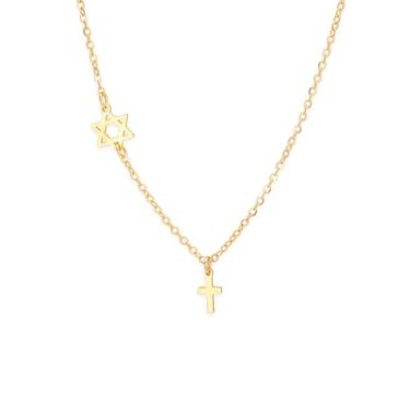 Imagem de EUEAVAN Colar com cruz de estrela de Davi para mulheres, hexagrama de seis pontas, pingente de estrela judaica, cruz de Cristo, joia religiosa cristã, presente de Hanukkah de Israel, Medium, Aço