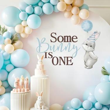 Imagem de Some Bunny is One Birthday Party Decorations - Some Bunny is One Decal Sign for Balloons Arch Backdrop, Rabbit First Birthday Decorations for Girl, One Year Old Wall Decor, 1St Party Supplies for Girl