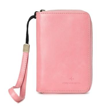 Imagem de LEEXTON Porta-passaporte com bloqueio de RFID para carteira, com zíper, carteira de viagem, capa para cartões de crédito, carteira feminina e masculina, Rosa claro