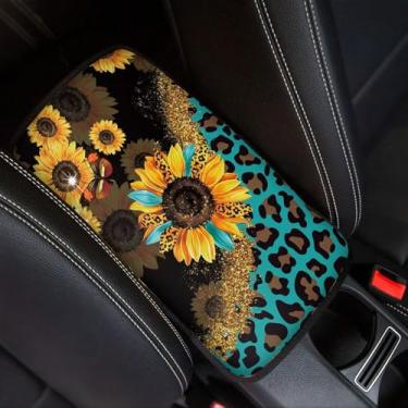 Imagem de Cozeyat Almofada de console central de carro girassol para almofada de apoio de braço de carros, capa de descanso de braço interior automotivo confortável leopardo, ajuste universal na maioria dos