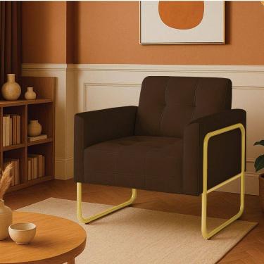 Imagem de Poltrona Sala Industrial Alta Tubo Dourado Elisa Suede Marrom D03 - D`rossi