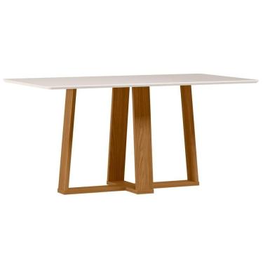 Imagem de Mesa De Jantar Para 6 Lugares 1,60m Tampo Mdf Com Vidro Rubi Ypê/off White - New Ceval