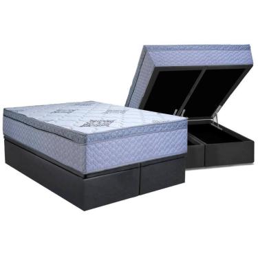 Imagem de Cama Box Baú Queen: Colchão Ortopédico Paropas D28 Gold Extra Gray + Base Crc Suede Gray (158x198)