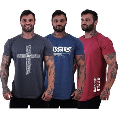 Imagem de Kit 3 Camiseta Longline Masculina MXD Conceito Básico Sport Fitness Silk Screen-Masculino