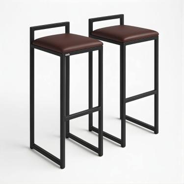 Imagem de Kit 2 Banqueta Cozinha Balcão Alta Corino Bistro Bar Moderno Cor:marrom