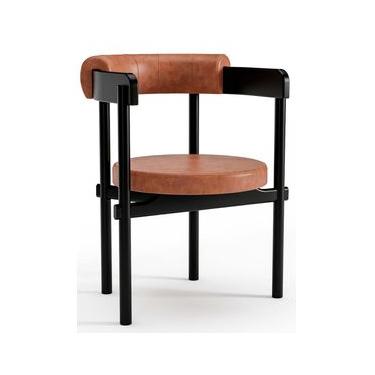 Imagem de Cadeira De Madeira Cavalet Com Assento e Encosto Estofado 62 x 79 x 57 cm (L x A x P) - Cor Preto Tecido Corino Caramelo 133B