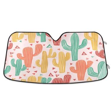 Imagem de SEHANY Pára-brisa de carro cacto planta verde para-sol dobrável janela frontal protetor de viseira solar para carro, SUV, caminhão - Mantenha o veículo fresco, 133 x 23,5 polegadas