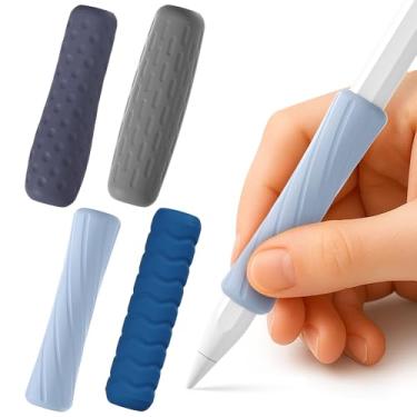 Imagem de ELETIUO Pacote com 4 cabos de silicone compatíveis com Apple Pencil Pro/USB-C/2ª geração, capas ergonômicas antiderrapantes com 4 texturas para escrever e desenhar, capa protetora, 4 cores