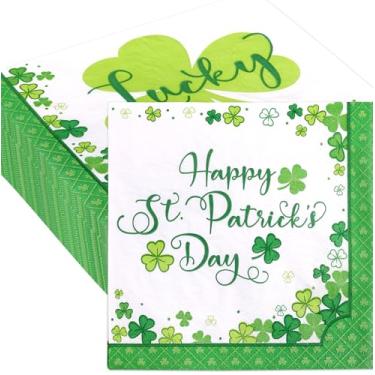 Imagem de Guardanapos de papel Feliz Dia de São Patrício 100 peças Guardanapos descartáveis de jantar trevo da sorte decoração suprimentos de festa