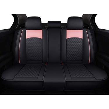 Imagem de Capas de assento de carro universais de couro banco dividido 40/60 para Honda Acura Chevy Nissan Lexus Toyota Kia Ford Buick Volvo (banco traseiro/preto-rosa)